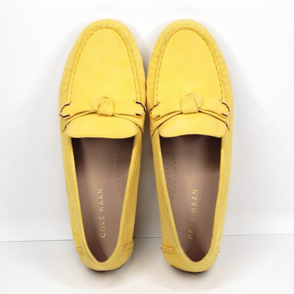 COLE HAAN‎ Evelyn Bow Driving Loafer Suede Preppy Classic Butter Yellow Sz 7.5 - Picture 5 of 9